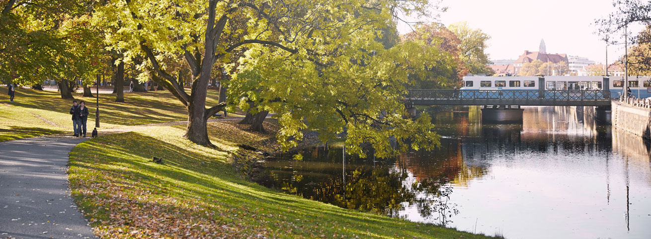 view of Göteborg canal and central park
